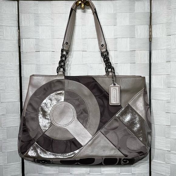 Coach Handbags - Coach Inlaid Patchwork Tote HandBag Metallic Gray